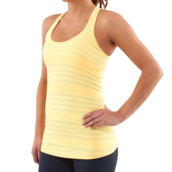 Lululemon Cool Racerback in Ocean Stripe mellow lemon yellow striped tank top 4 - Picture 3 of 13
